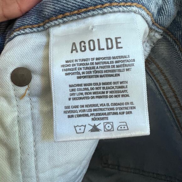 AGOLDE High Rise Straight Leg Blue Jeans Women's 25  Light Wash Distressed - Picture 11 of 13